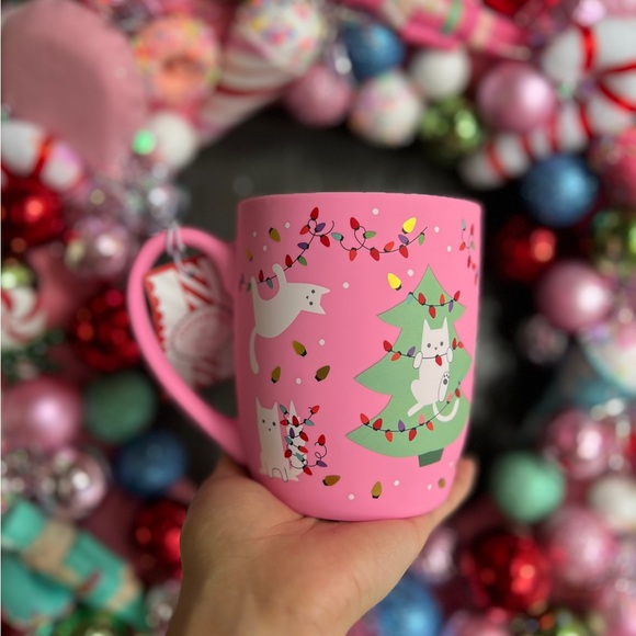 ✨NEW🐱Peppermint and Pine Soft Touch Pink Christmas Tree and Cat Mug🎄 - Picture 8 of 8